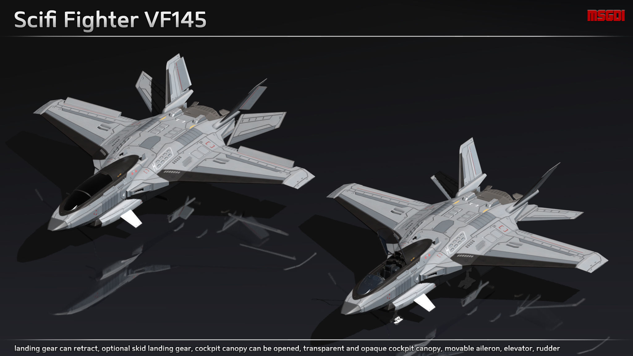 Scifi Fighter VF145 Low-poly 3D model_2