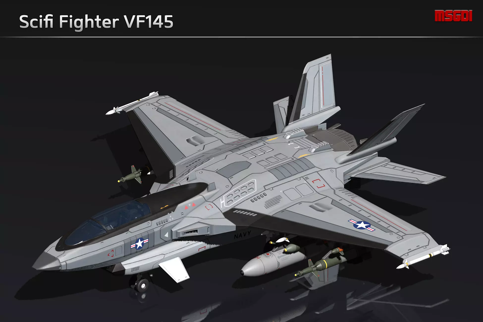 Scifi Fighter VF145 Low-poly 3D model_0