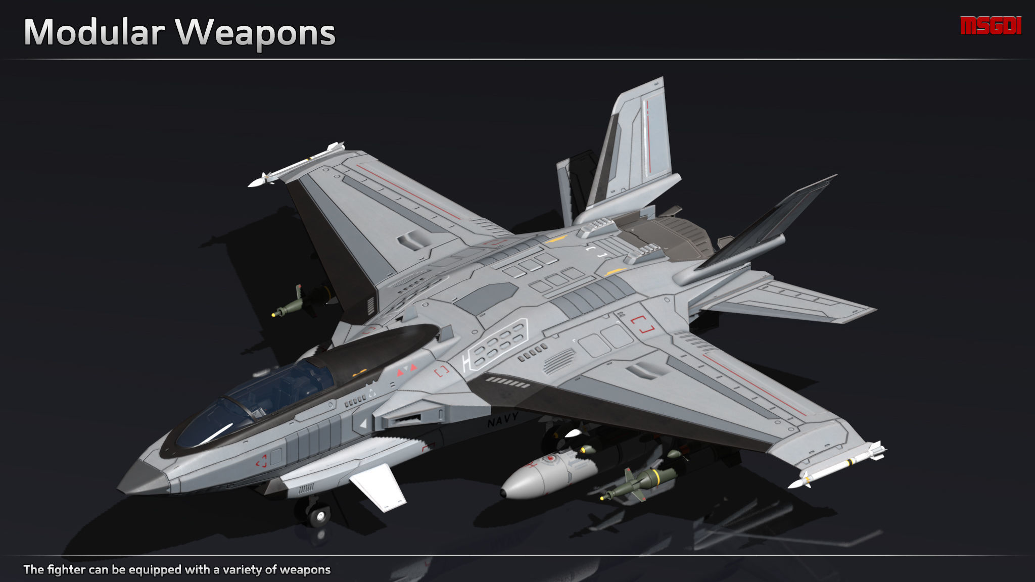 Scifi Fighter VF145 Low-poly 3D model_4