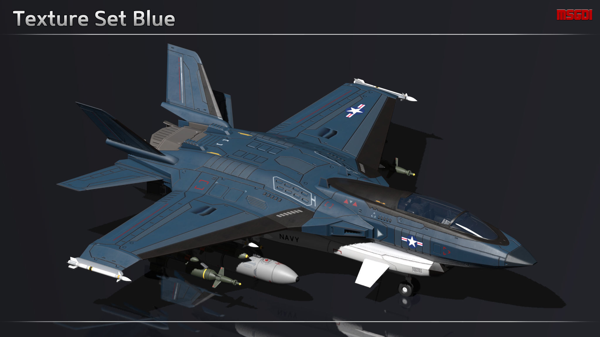 Scifi Fighter VF145 Low-poly 3D model_11