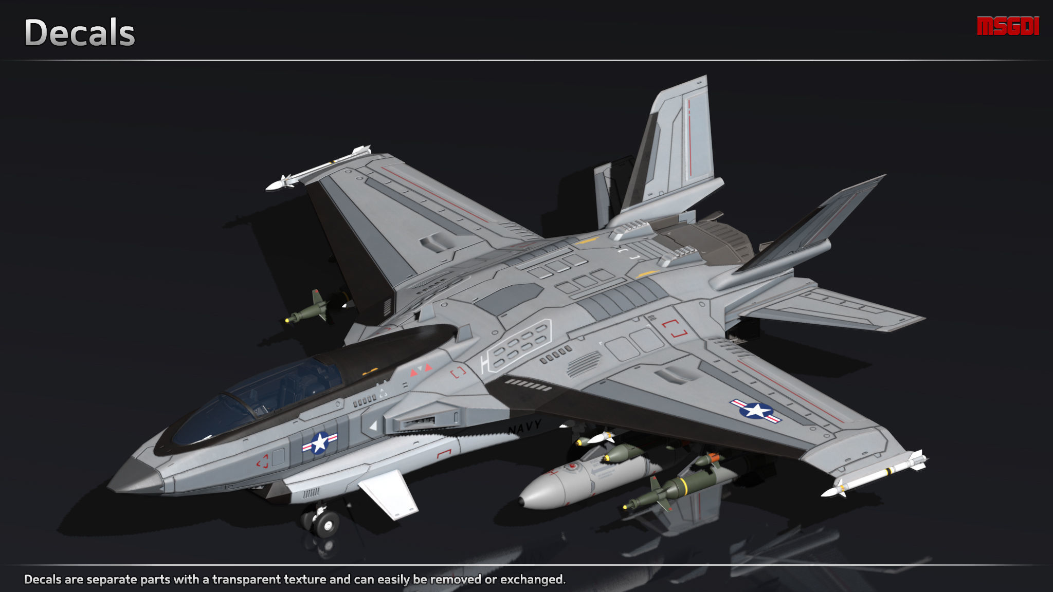 Scifi Fighter VF145 Low-poly 3D model_8