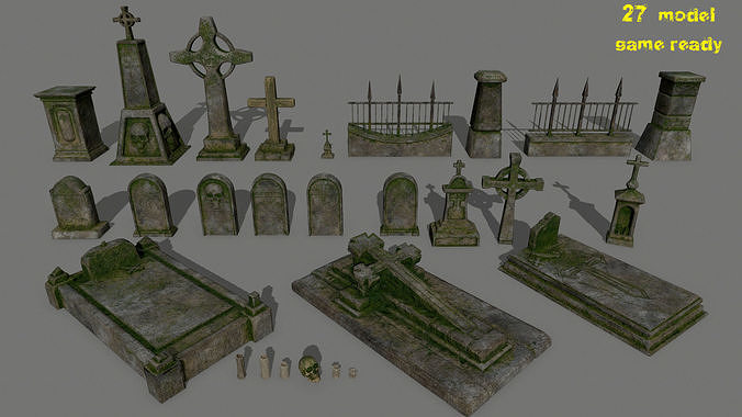 tombstone set two tombstones Low-poly 3D model