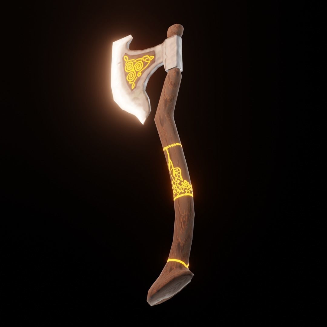 Hand Painted Low Poly Game-Ready Axe Low-poly 3D model_2