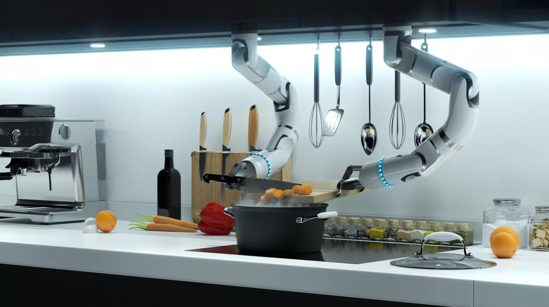 Robot Chef cooking soup 3d realistic animated scene Vray 3D model_0