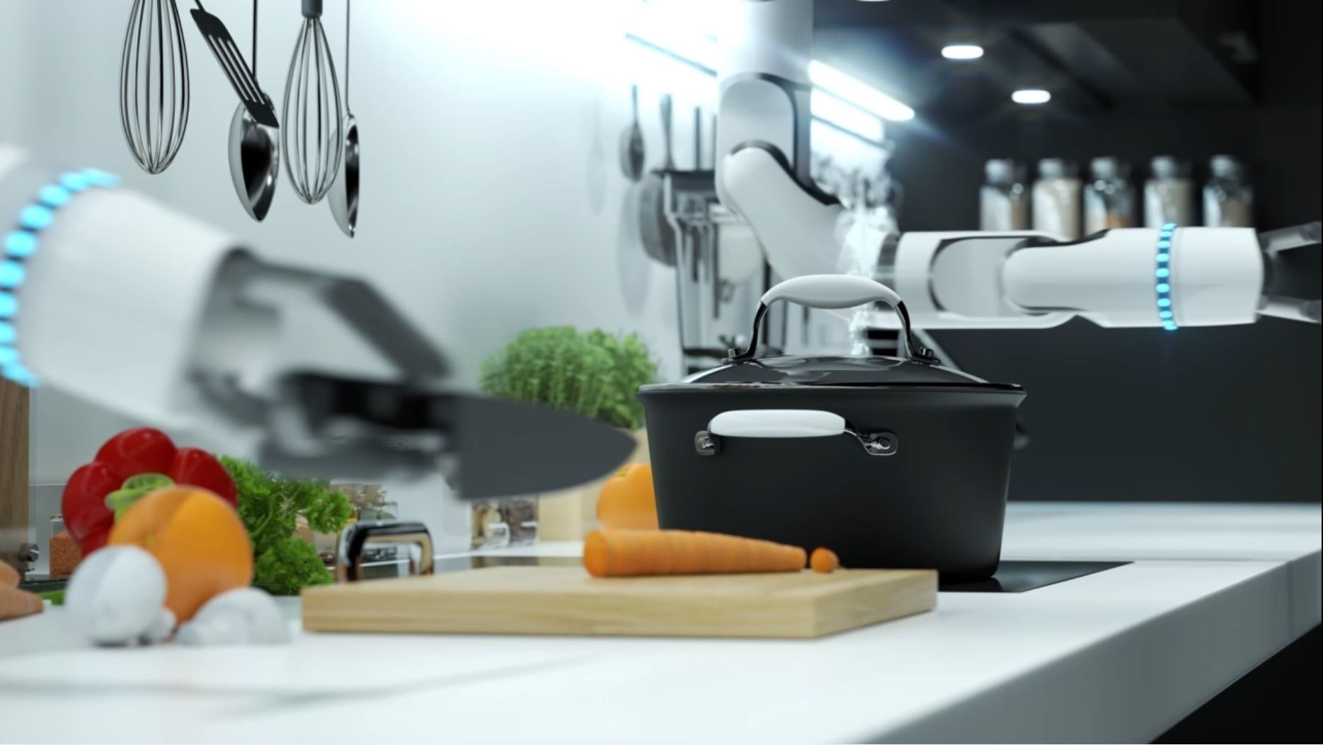 Robot Chef cooking soup 3d realistic animated scene Vray 3D model_5