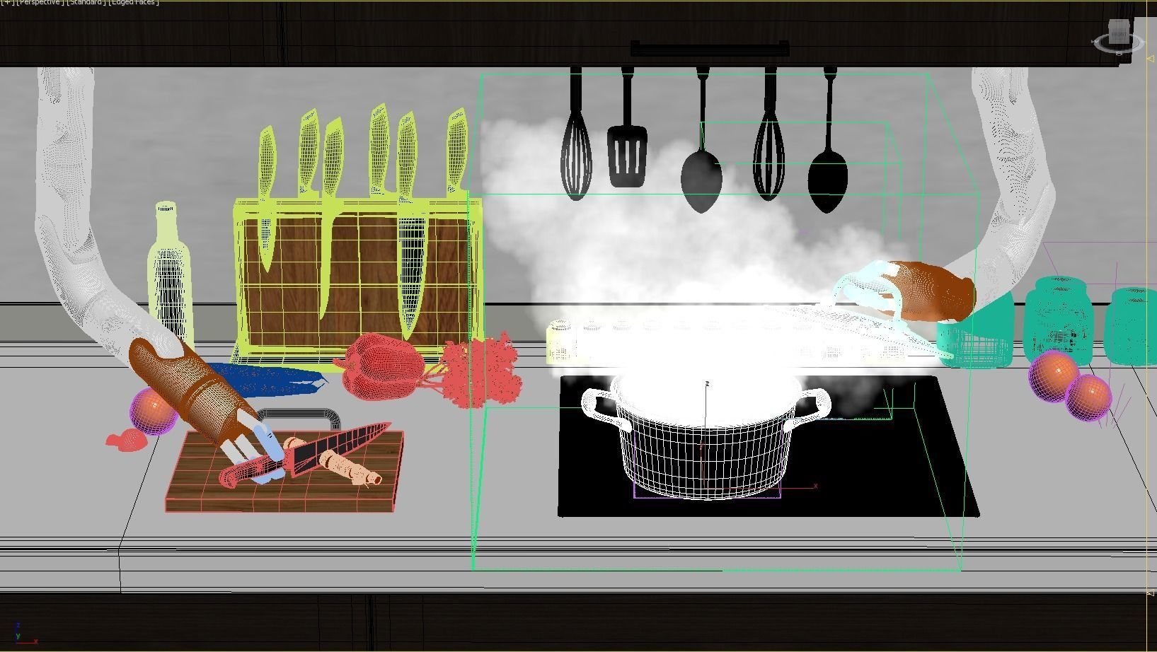 Robot Chef cooking soup 3d realistic animated scene Vray 3D model_6