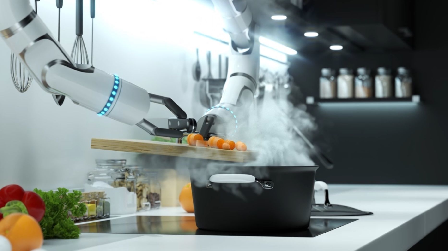 Robot Chef cooking soup 3d realistic animated scene Vray 3D model_3