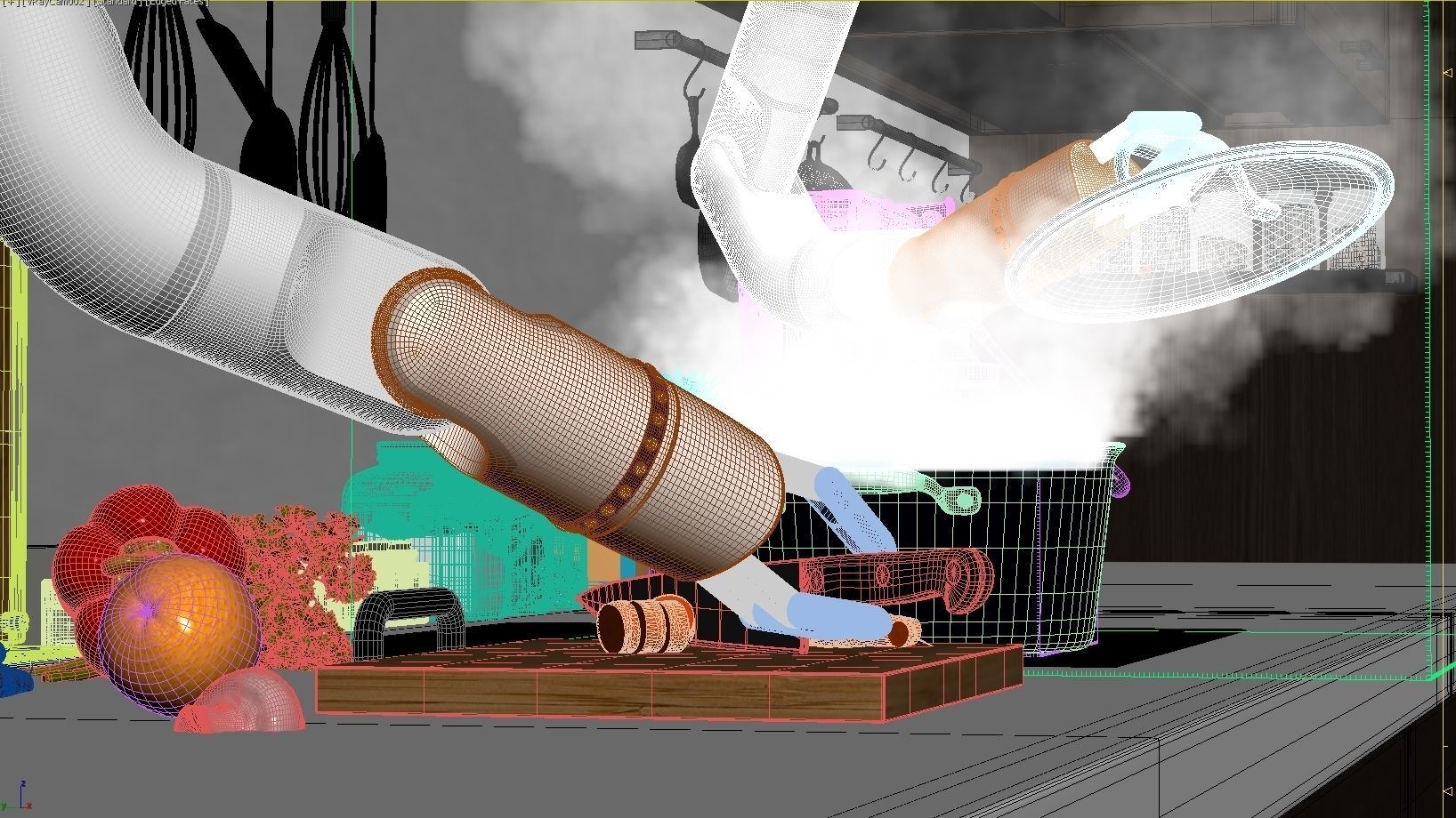 Robot Chef cooking soup 3d realistic animated scene Vray 3D model_9