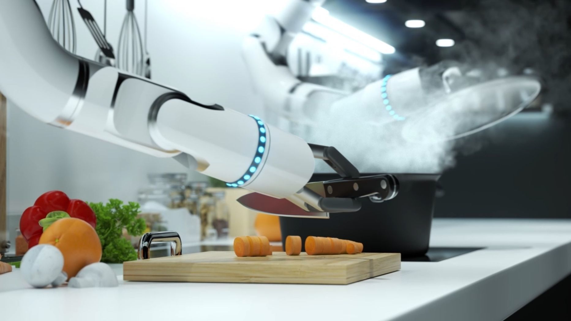Robot Chef cooking soup 3d realistic animated scene Vray 3D model_4