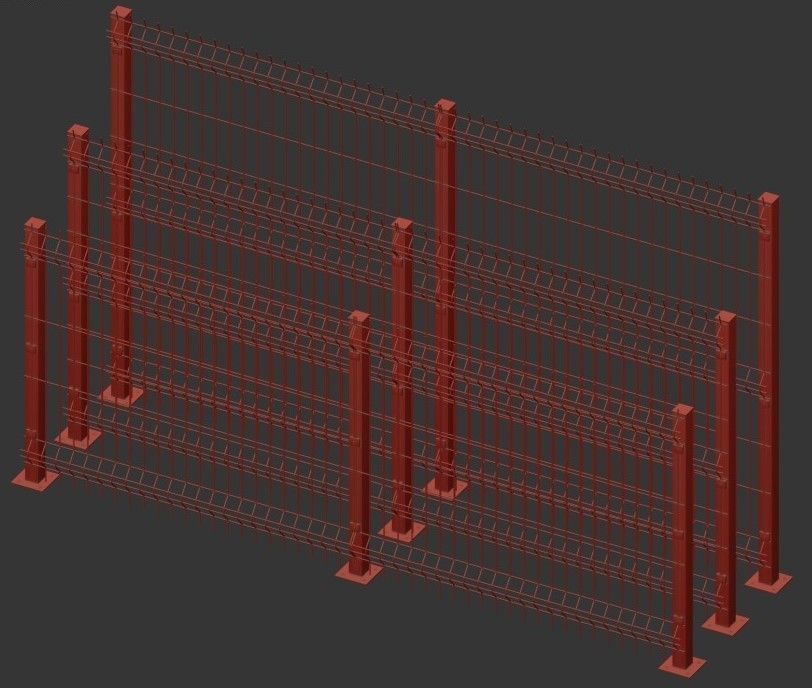 Fence three wire fences 3D model_7