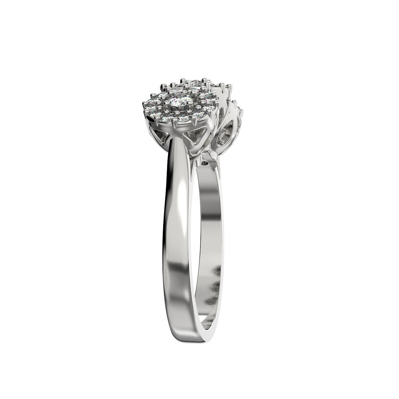 N179 Three flower engagement ring 3D print model_7