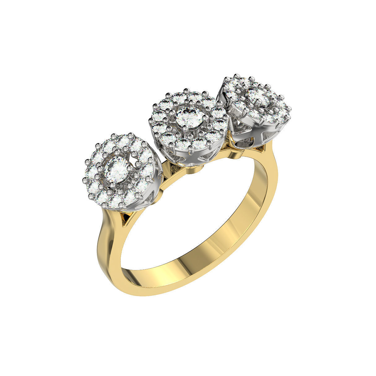 N179 Three flower engagement ring 3D print model_3