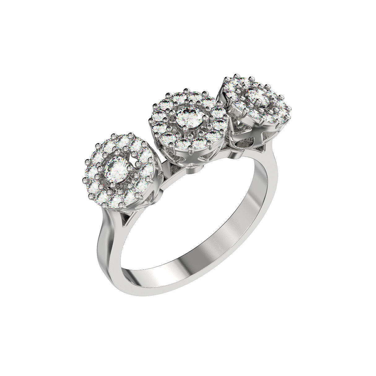 N179 Three flower engagement ring 3D print model_2