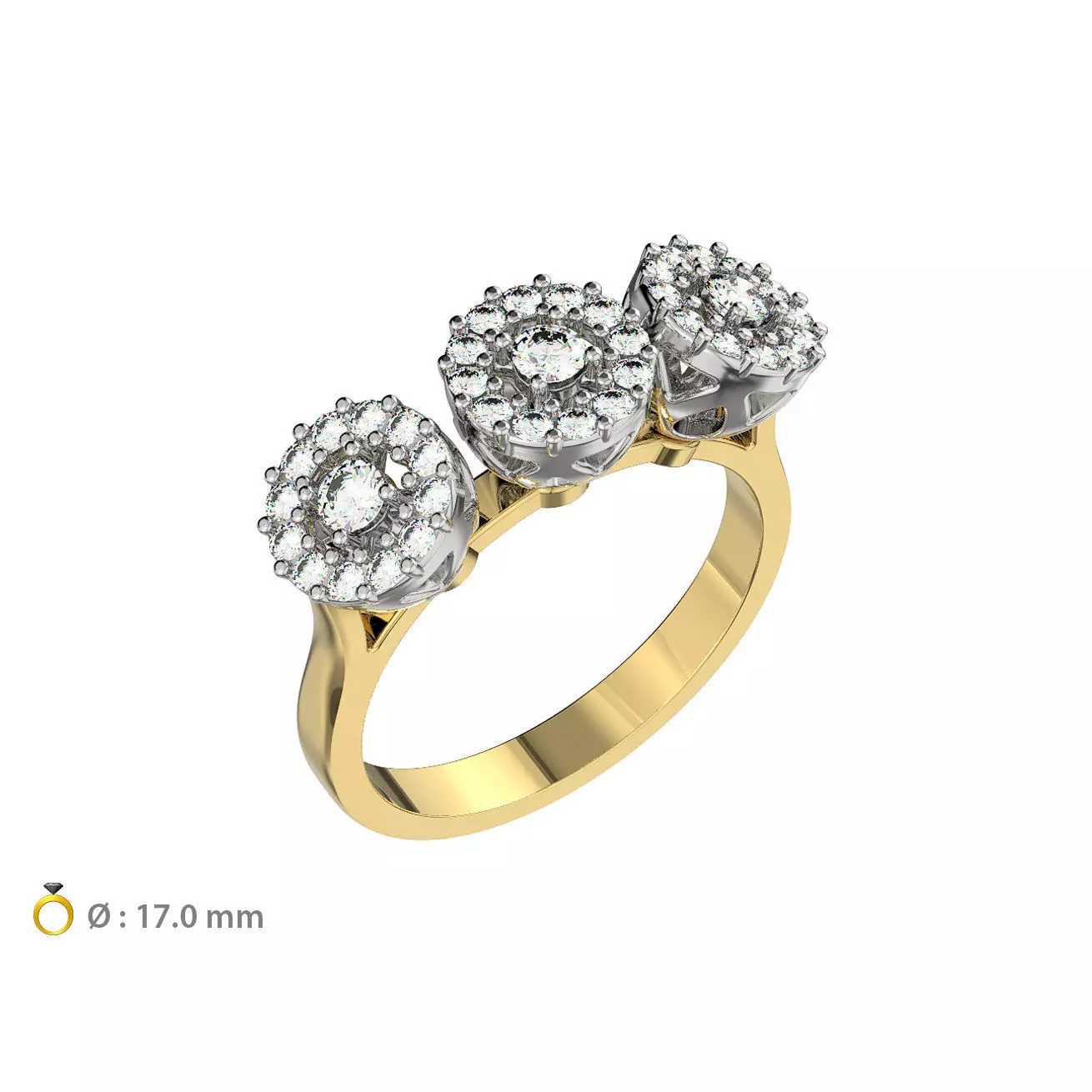 N179 Three flower engagement ring 3D print model_0