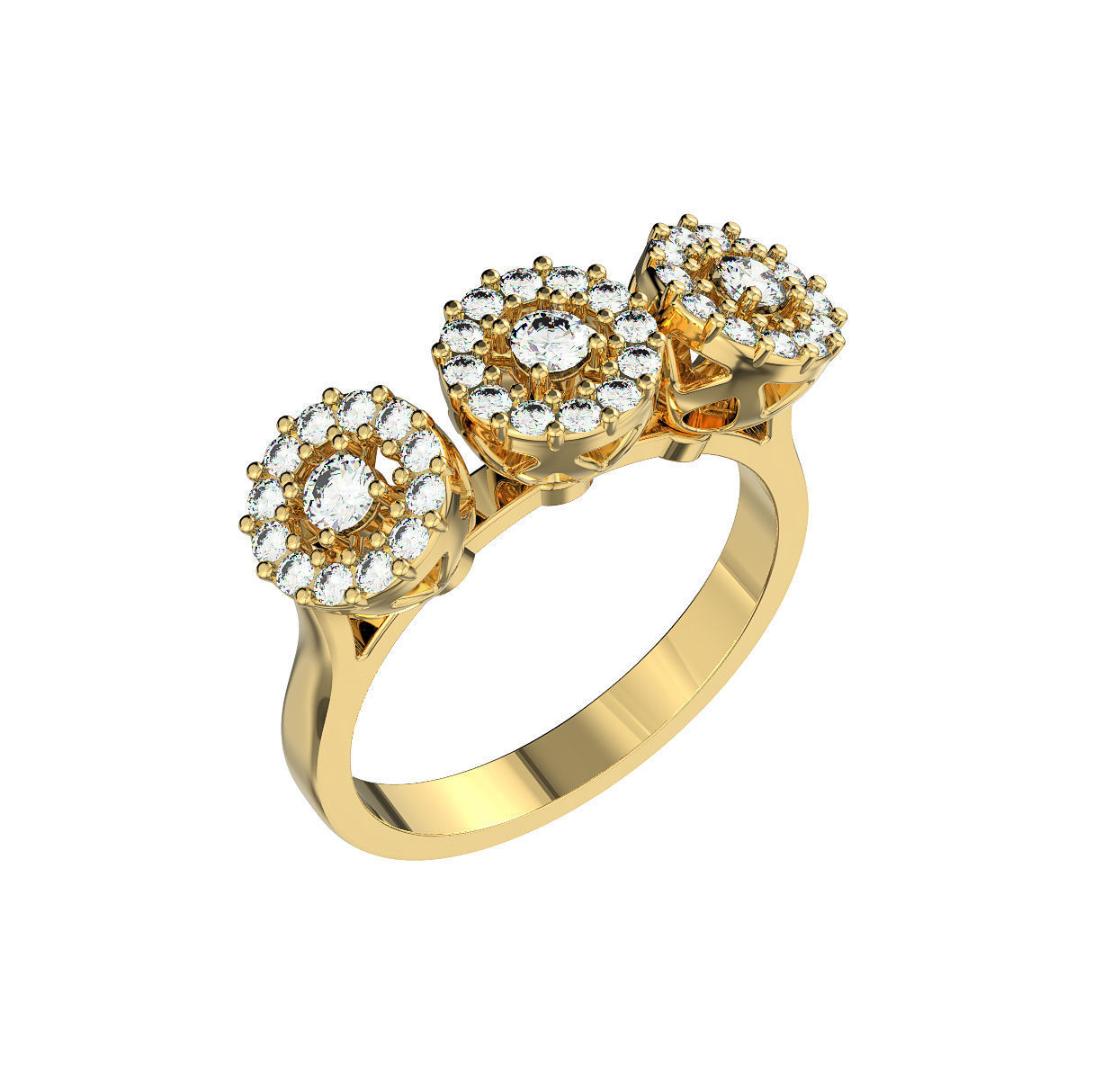 N179 Three flower engagement ring 3D print model_1