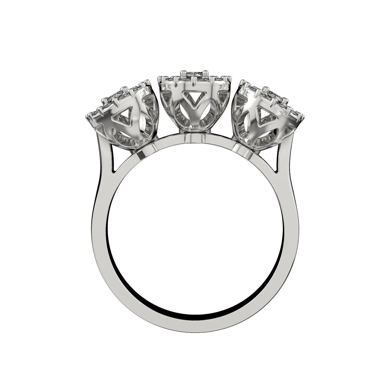 N179 Three flower engagement ring 3D print model_6