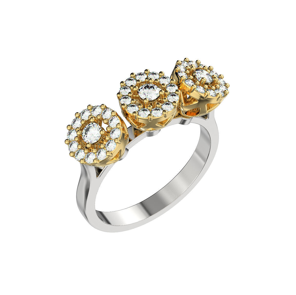 N179 Three flower engagement ring 3D print model_4