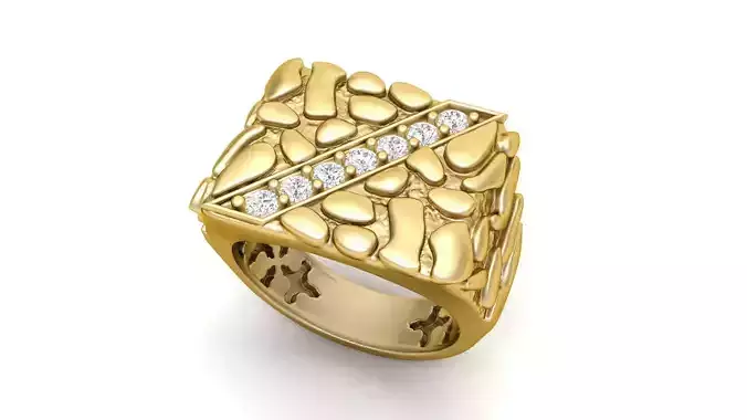 Gents Diamond  Nugget Ring 01 3D print model