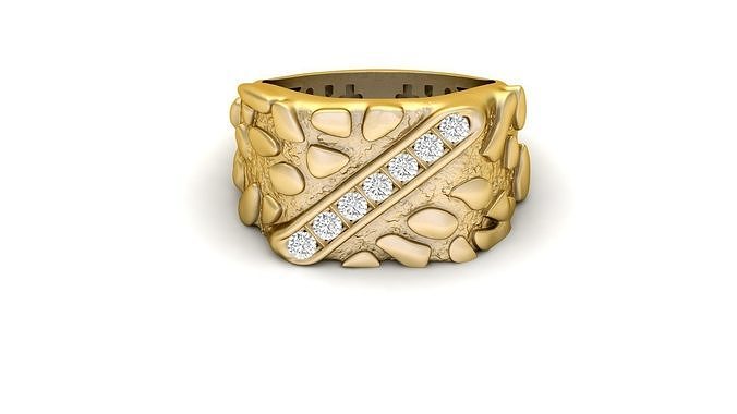 Gents Diamond  Nugget Ring 03 3D print model