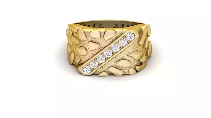 Gents Diamond  Nugget Ring 03 3D print model