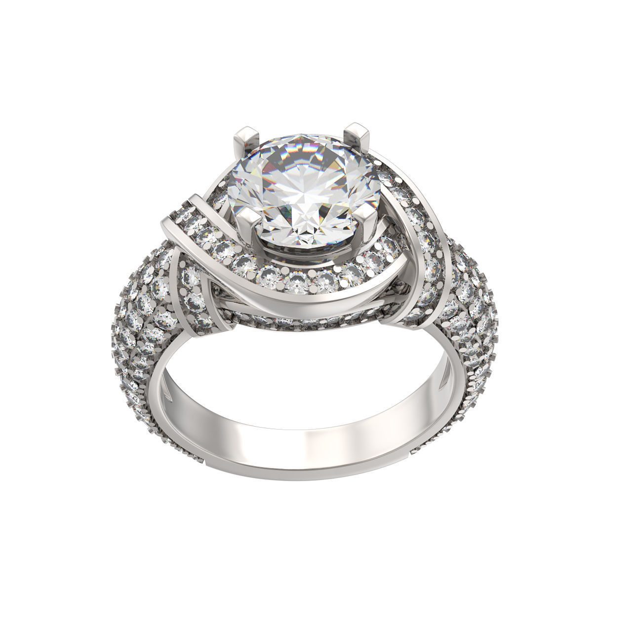 N169 Round Brilliant Engagement Ring with a Diamond 3D print model_1