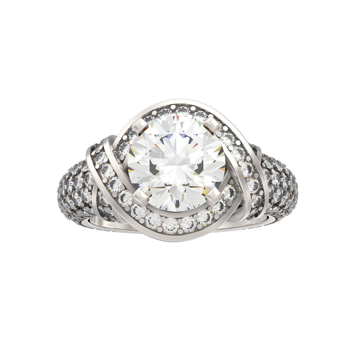 N169 Round Brilliant Engagement Ring with a Diamond 3D print model_4