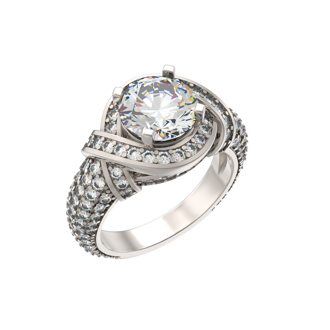 N169 Round Brilliant Engagement Ring with a Diamond 3D print model_2