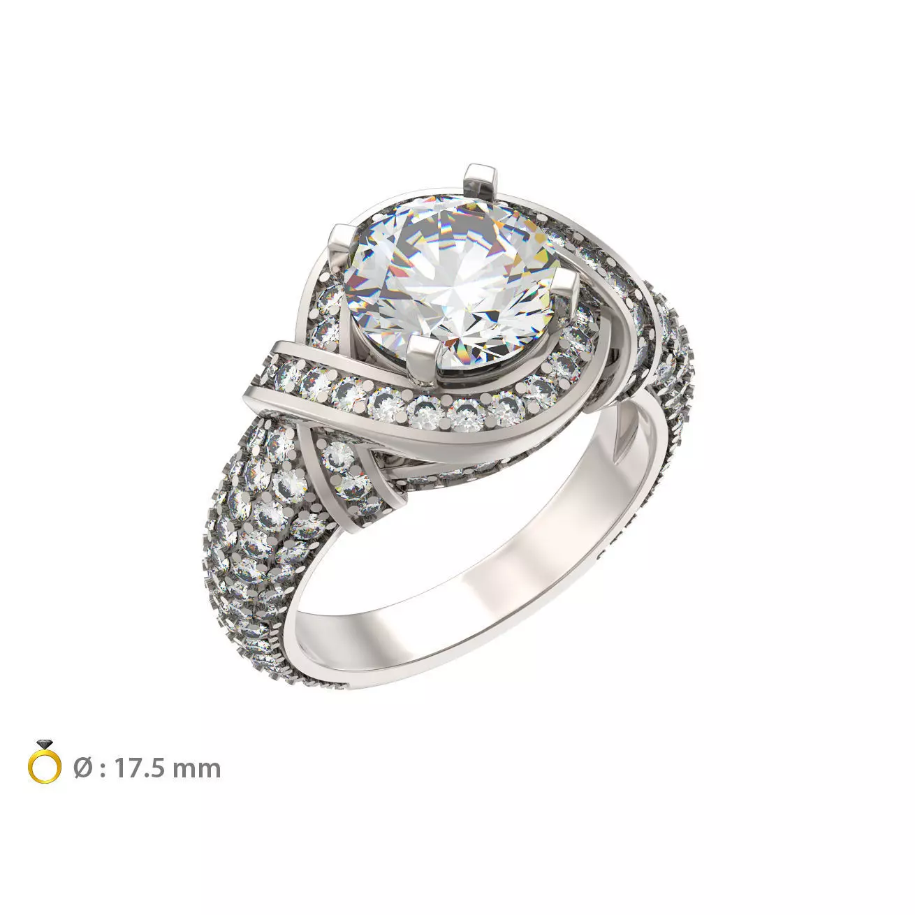 N169 Round Brilliant Engagement Ring with a Diamond 3D print model_0