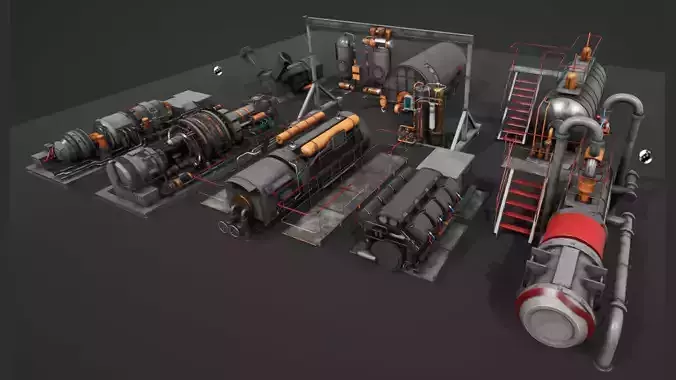 Machinery devices pack for Unreal engine Low-poly 3D model