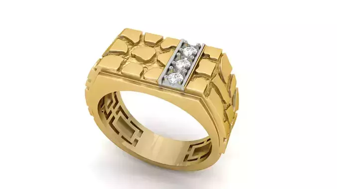 Gents Diamond  Nugget Ring 04 3D print model