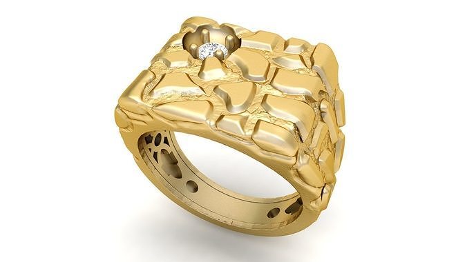Gents Diamond  Nugget Ring 05 3D print model