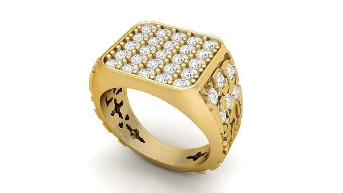 Gents Diamond  Nugget Ring 06 3D print model