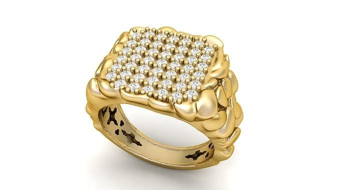 Gents Diamond  Nugget Ring 07 3D print model