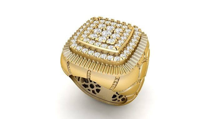 Gents Diamond  Nugget Ring 08 3D print model