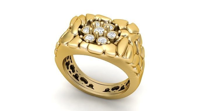 Gents Diamond  Nugget Ring 09 3D print model