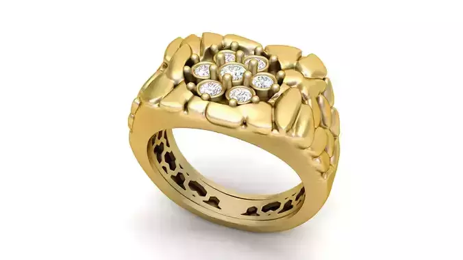 Gents Diamond  Nugget Ring 09 3D print model
