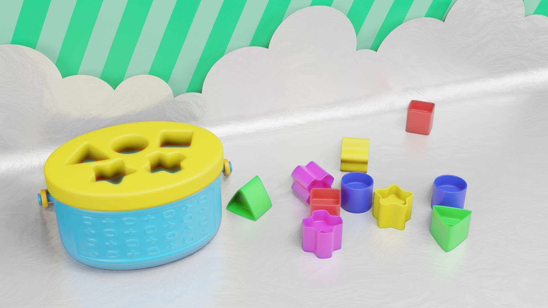 Toy Box - Shape Puzzle - Playset for Babies Low-poly 3D model_14