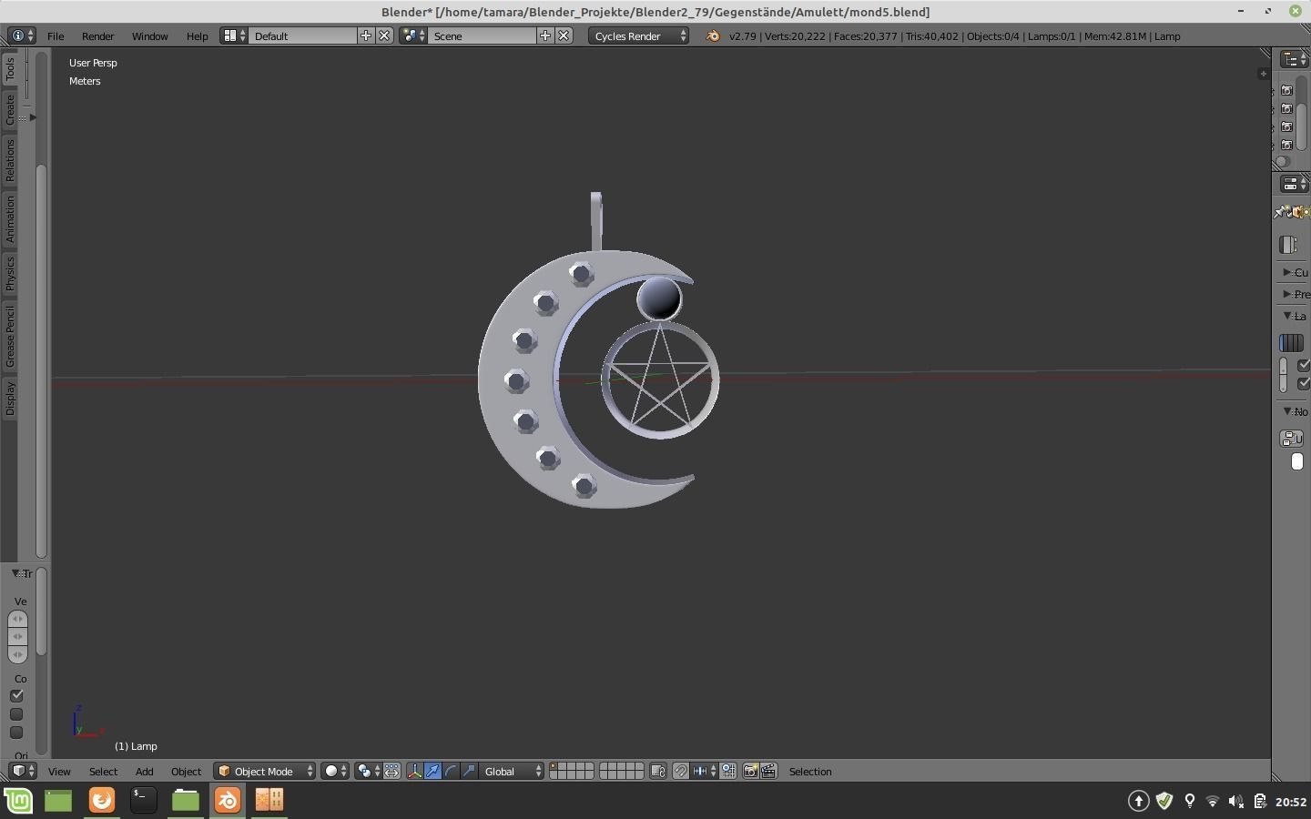 silver moon and pentagram amulet  3D model_2