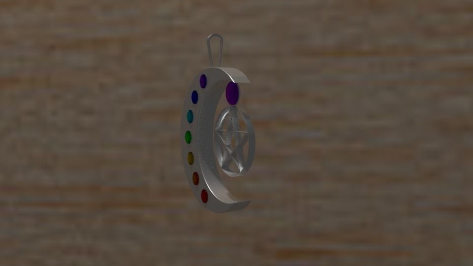silver moon and pentagram amulet  3D model_1