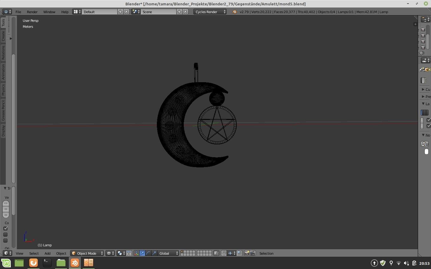 silver moon and pentagram amulet  3D model_3