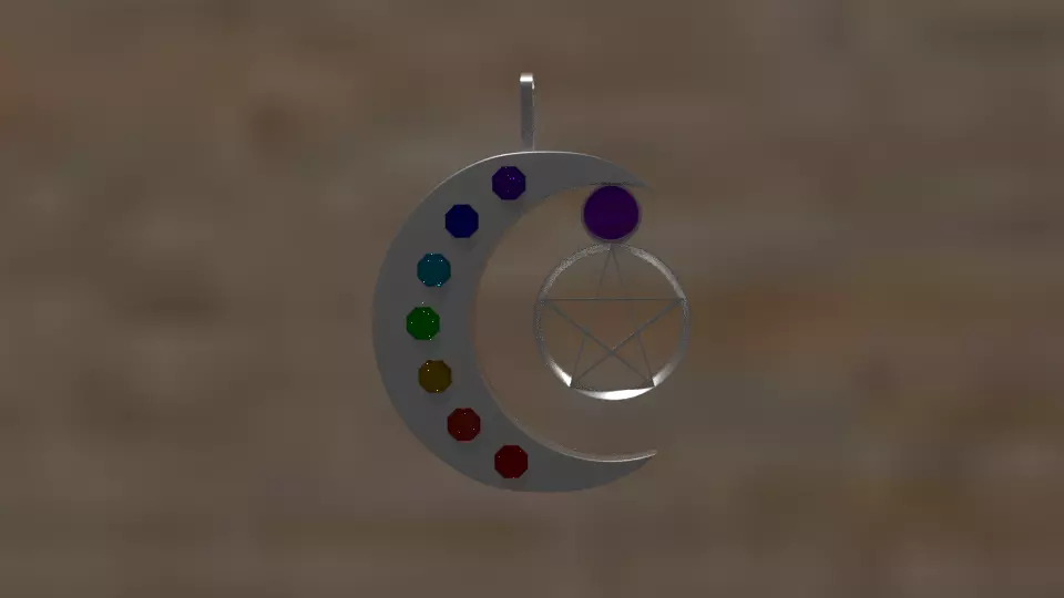 silver moon and pentagram amulet  3D model_0