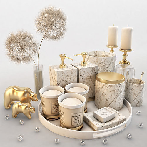 bathroomset01 marble and gold bathroom accessories Low-poly 3D model
