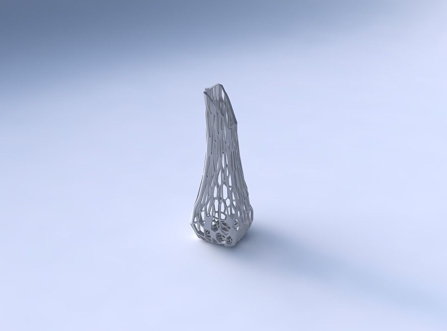 Vase top bent rectangle 2 with faceted organic lattice 3D print model_3