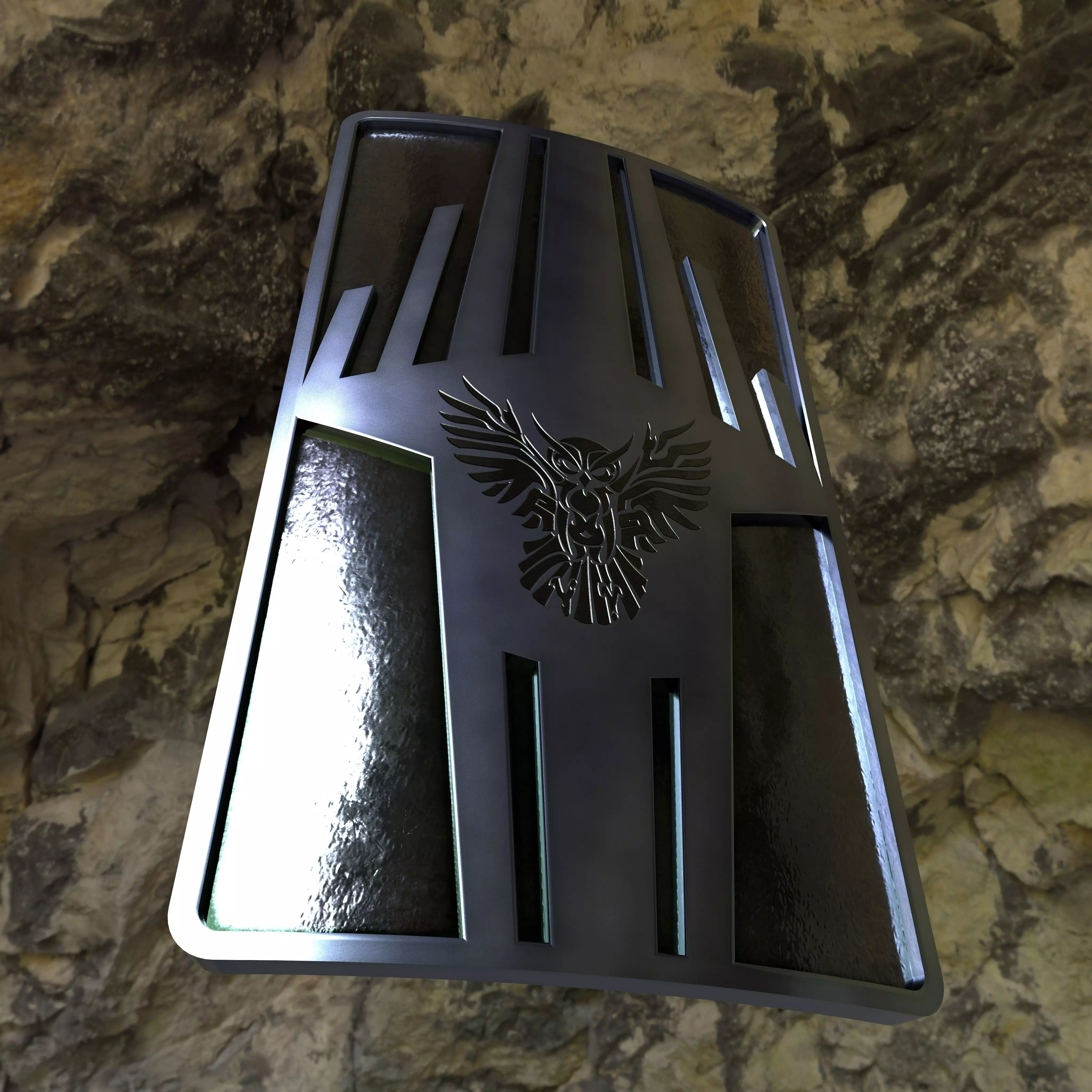 Shield with Owl Low-poly 3D model_0