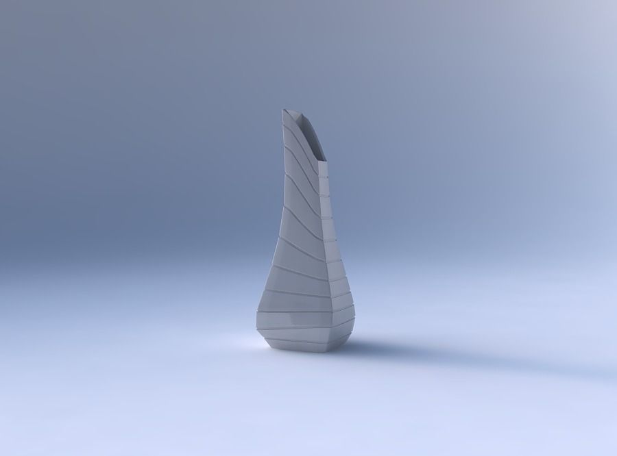 Vase top bent rectangle 2 with hard horizontal dents 3D print model_4