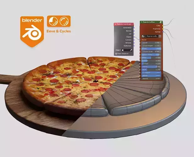 Pizza material Procedural and game ready model Low-poly 3D model
