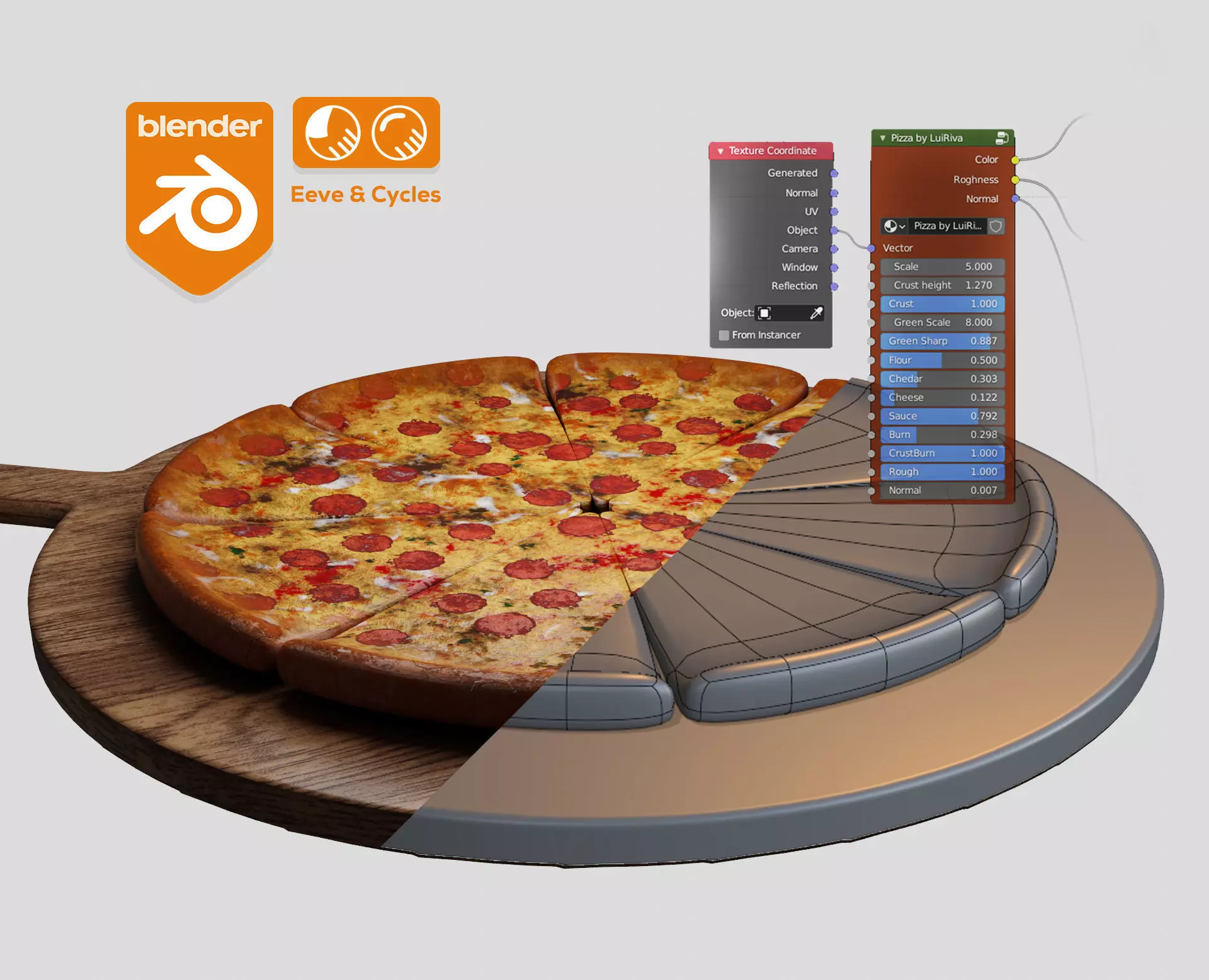 Pizza material Procedural and game ready model Low-poly 3D model_0