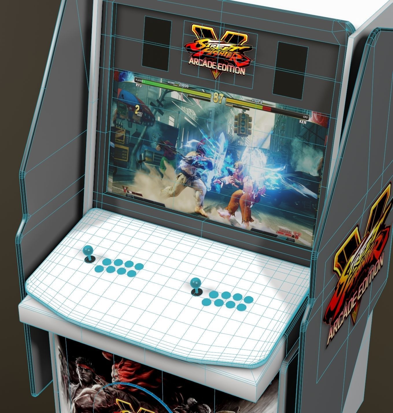 Arcade street fighter v machine Low-poly 3D model_8
