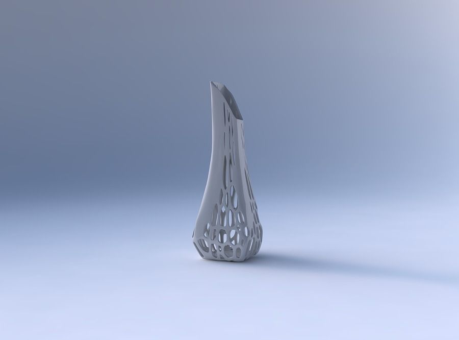 Vase top bent rectangle 2 with organic lattice and solid centers 3D print model_4