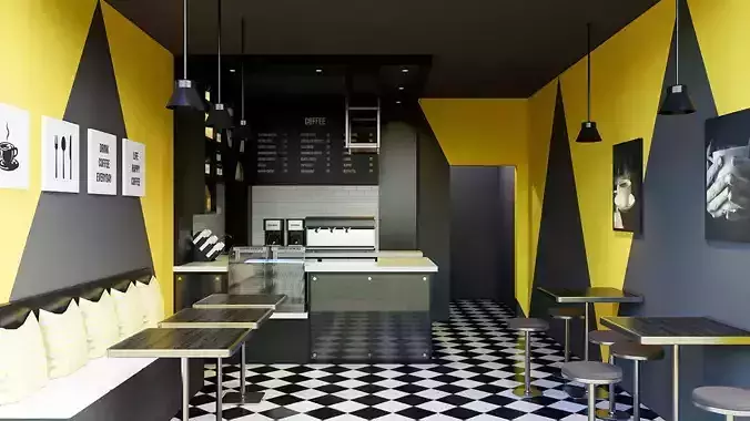 Mini Cafe Interior Scene 3D model